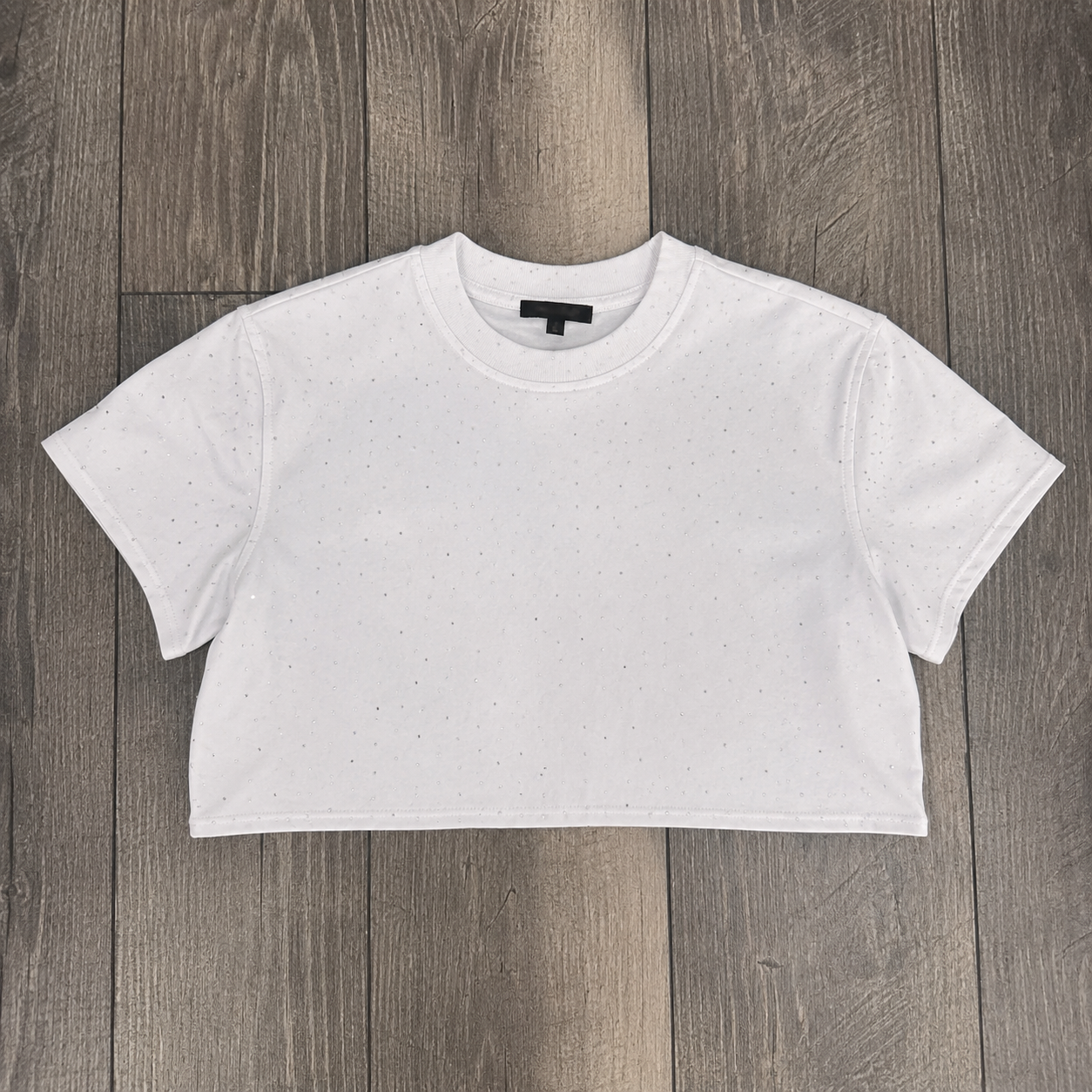 Women's White Glitter Dot Cropped T-Shirt | Sparkle Crew Neck Crop Top