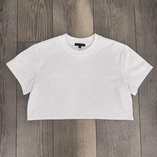 Women's White Glitter Dot Cropped T-Shirt | Sparkle Crew Neck Crop Top