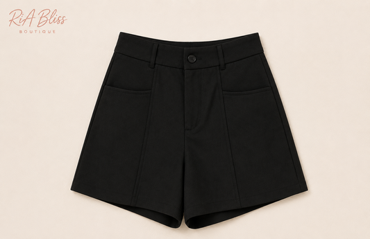 Midnight Muse Black High-Waisted Tailored Shorts | Chic Dress Shorts with Pockets